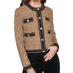 Women's Tweed Brown and Gold Cardigan Size Medium NWT